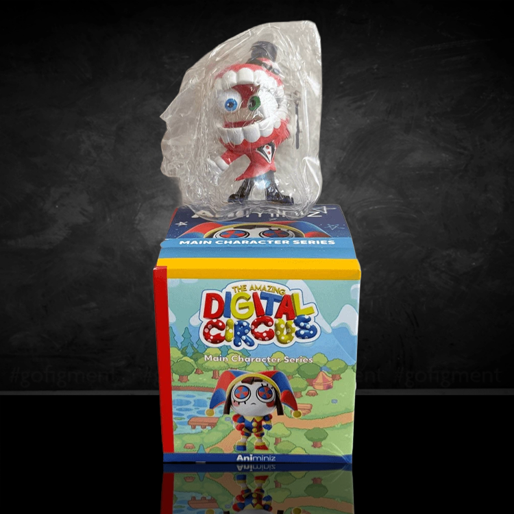 Caine figure from The Amazing Digital Circus by Glitch, in original packaging with protective wrap on black background.