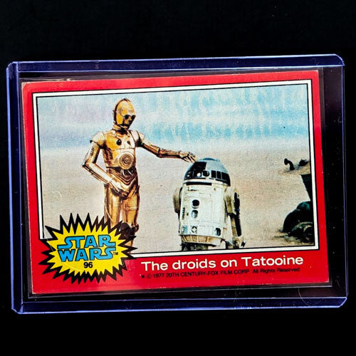 1977 Topps Star Wars trading card featuring droids on Tatooine from Go Figment vintage collection