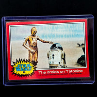 1977 Topps Star Wars trading card featuring droids on Tatooine from Go Figment vintage collection