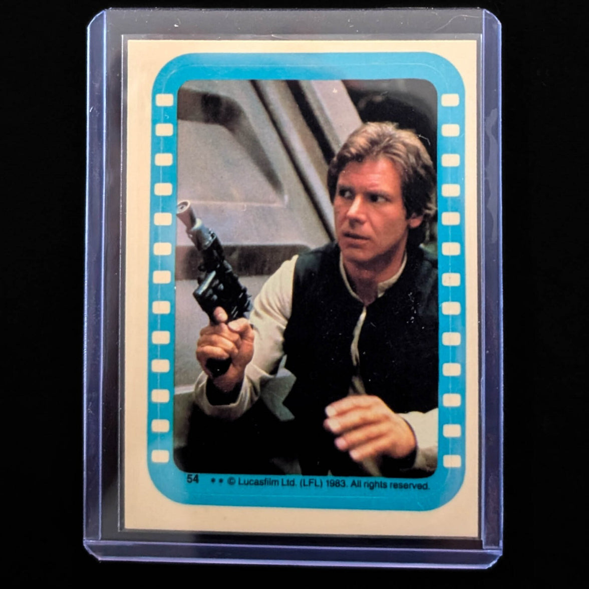 Vintage 1983 Topps Return of the Jedi Han Solo sticker card in protective sleeve from Go Figment collection
