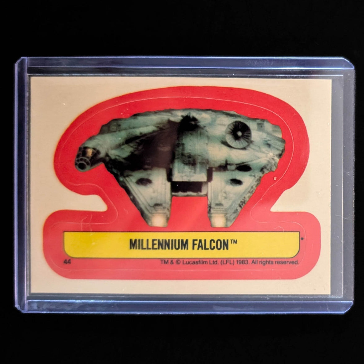 1983 Topps Return of the Jedi Millennium Falcon sticker card in protective sleeve by Go Figment
