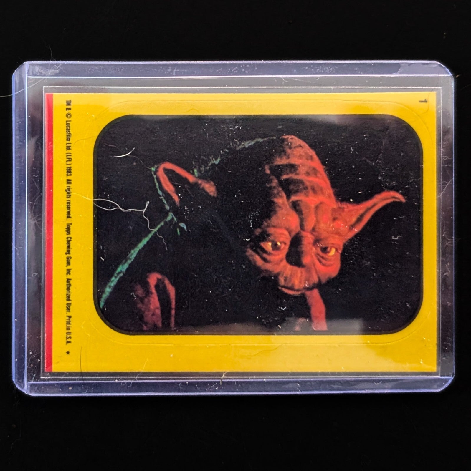 1983 Topps Return of the Jedi Yoda sticker card in protective sleeve from Go Figment vintage collection