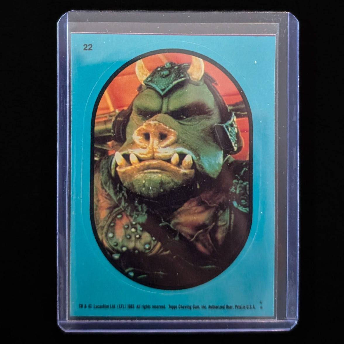 1983 Topps Return of the Jedi sticker card featuring a Gamorrean guard from Go Figment collectibles