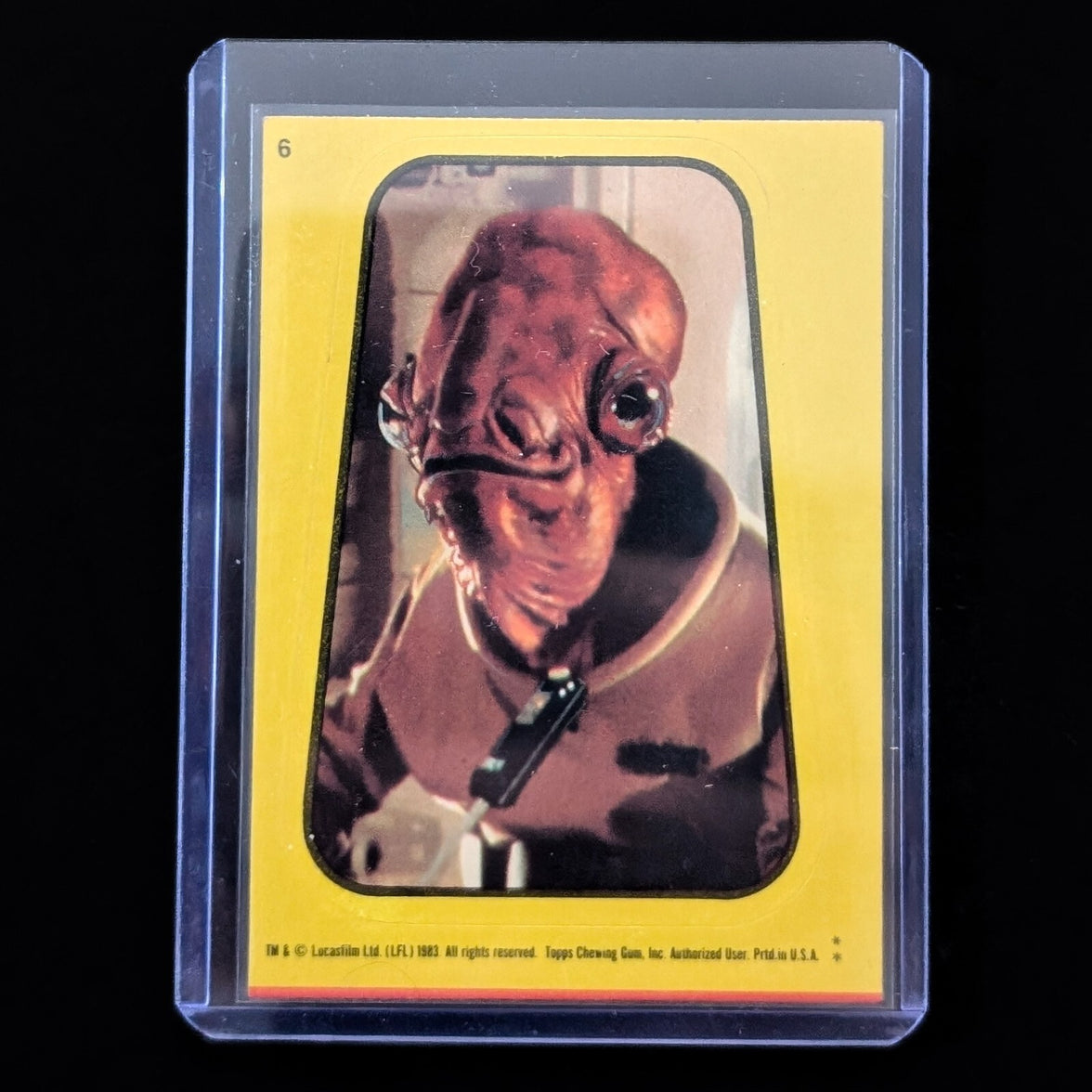 1983 Topps Return of the Jedi vintage sticker card featuring Admiral Ackbar in protective sleeve by Go Figment