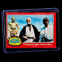 1977 Topps Star Wars trading card featuring Threepio, Ben, and Luke from Go Figment vintage collection
