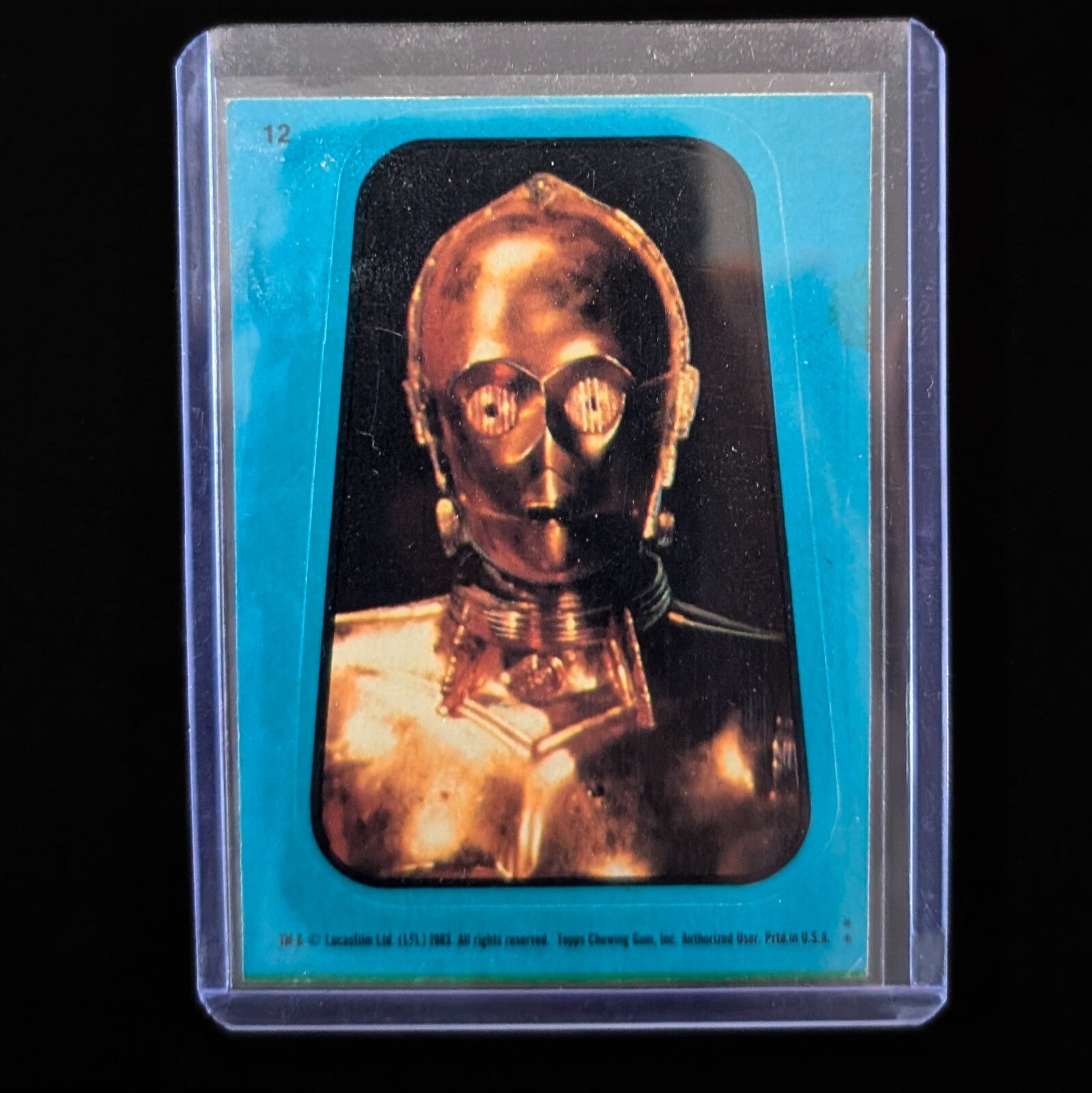 1983 Topps Return of the Jedi C-3PO vintage sticker card in blue border sleeve by Go Figment