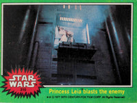 1977 Topps Star Wars trading card showing Princess Leia in action, vintage collectible from Go Figment Green Series 4