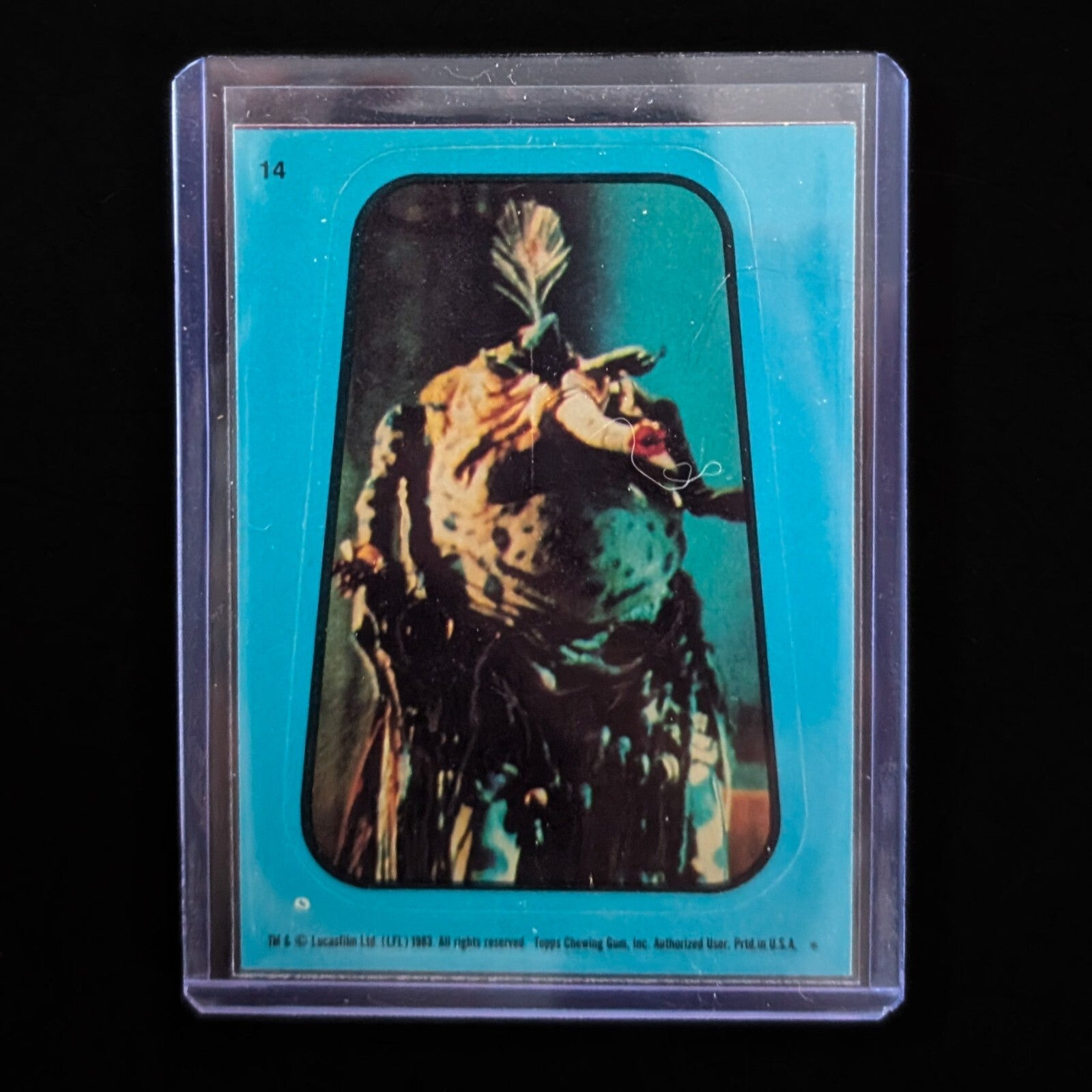 1983 Topps Return of the Jedi sticker card in protective case by Go Figment with blue border and character image