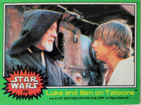 1977 Star Wars trading card featuring Luke Skywalker and Ben Kenobi on Tatooine from Go Figment collection