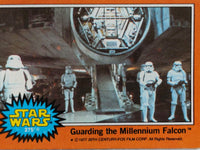 Vintage 1977 Go Figment Star Wars trading card showing stormtroopers guarding the Millennium Falcon spacecraft interior