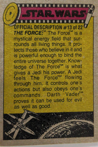 Vintage Star Wars card Official Description #13 of 22 explaining The Force with space illustration at bottom