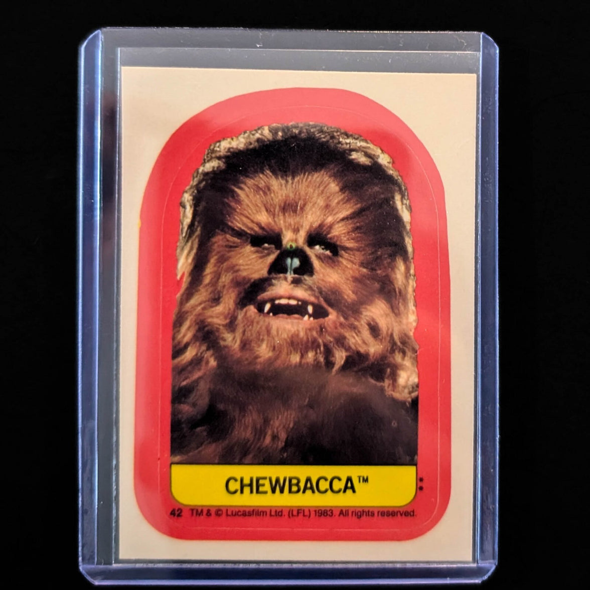 1983 Topps Return of the Jedi Chewbacca vintage sticker card in protective case by Go Figment
