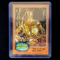 1977 Go Figment TOPPS Star Wars Orange Series 4 trading card featuring C-3PO in camouflage with quote from Artoo