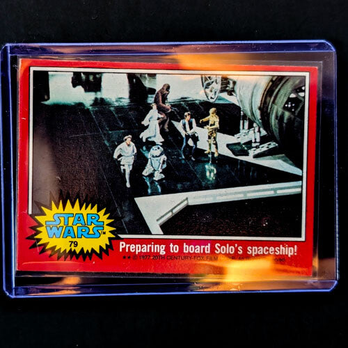 1977 Topps Star Wars trading card showing characters preparing to board Solo’s spaceship from Go Figment vintage collection