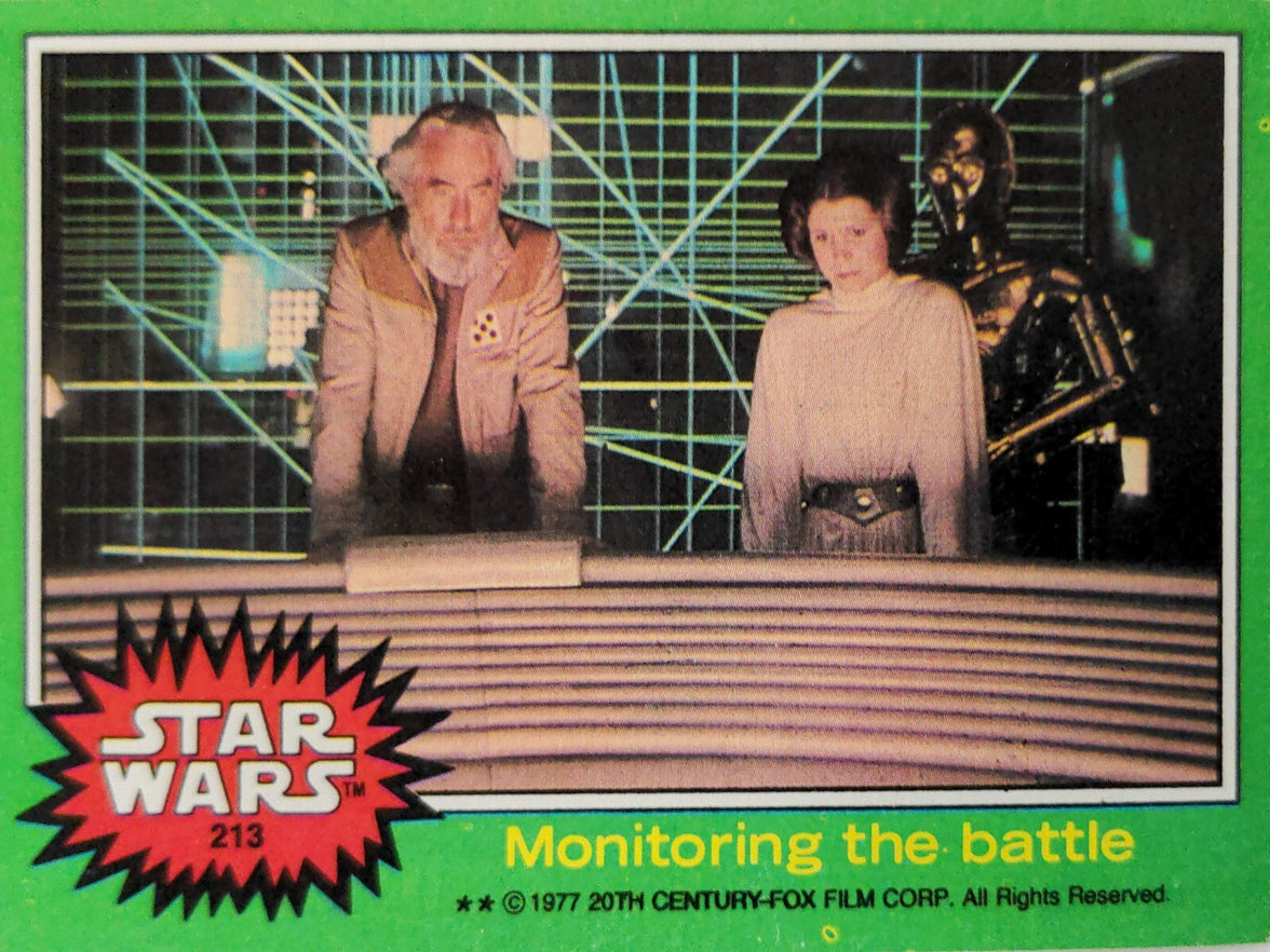 1977 Star Wars vintage trading card showing officials monitoring a battle with C-3PO from Go Figment collection