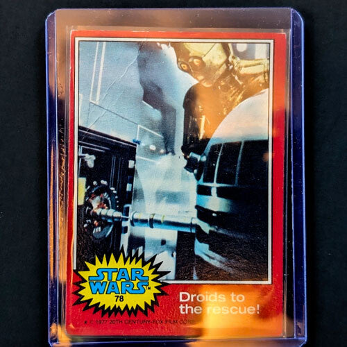 1977 Go Figment Star Wars trading card featuring droids with red border from TOPPS Series 2 collection