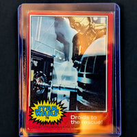 1977 Go Figment Star Wars trading card featuring droids with red border from TOPPS Series 2 collection