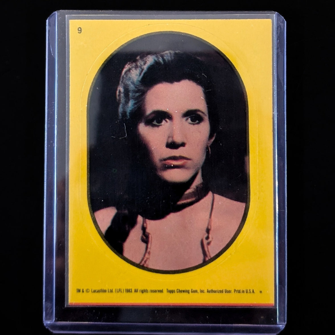 1983 Topps Return of the Jedi vintage sticker of Princess Leia in protective sleeve by Go Figment