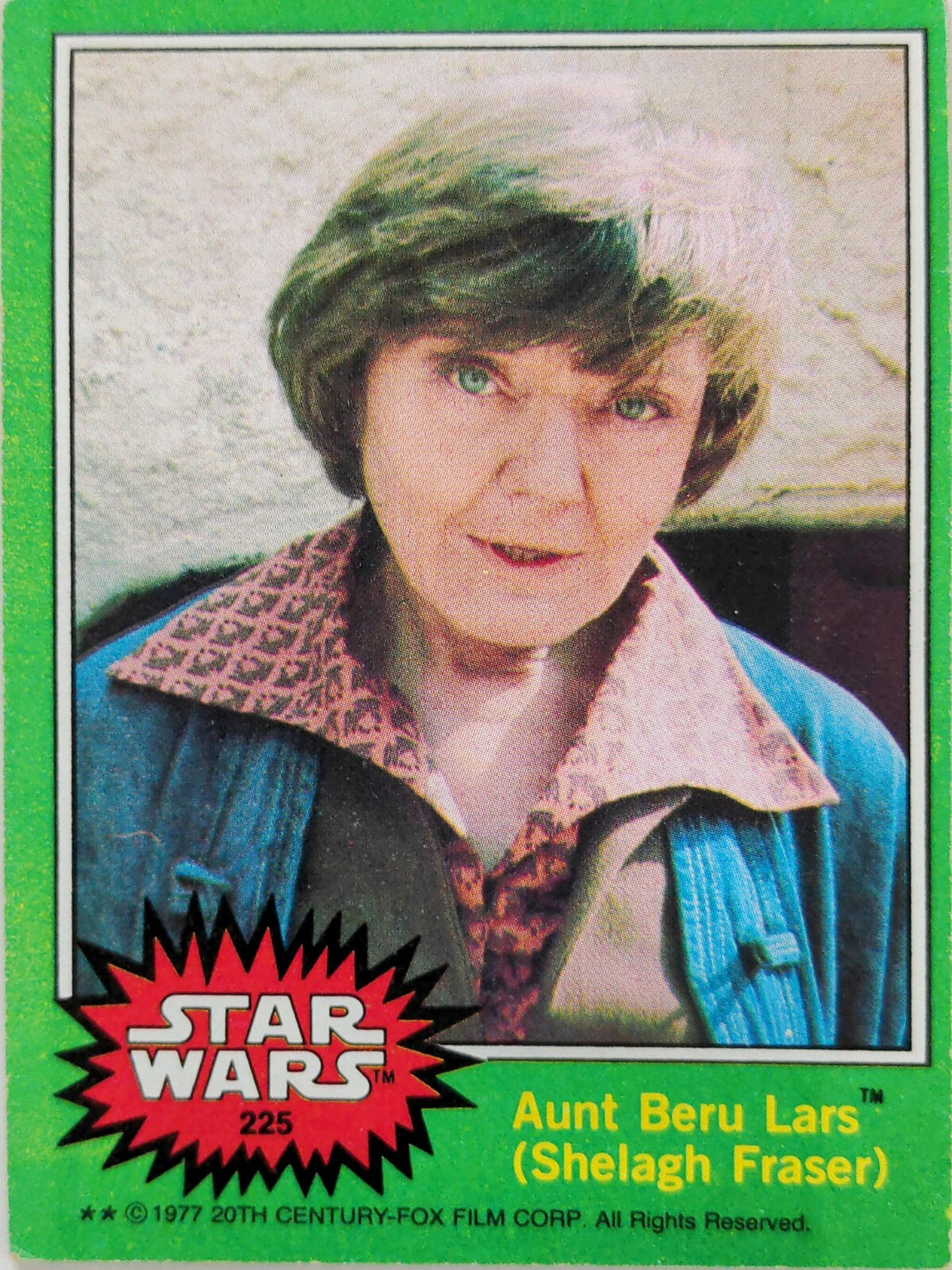 Vintage 1977 Star Wars trading card featuring Aunt Beru Lars from Go Figment Green Series 4 collection