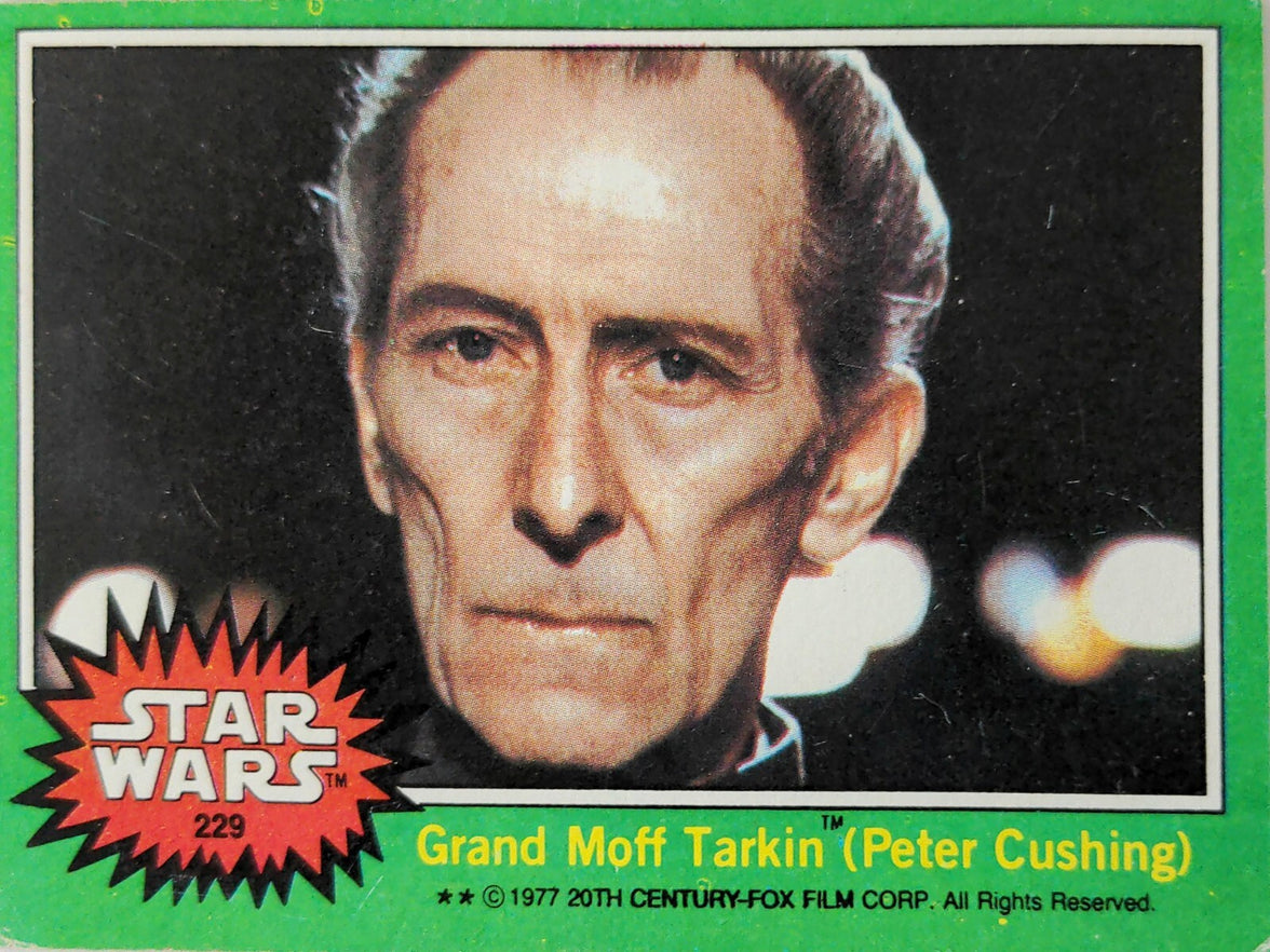 1977 Go Figment Star Wars vintage trading card featuring Grand Moff Tarkin Peter Cushing from Green Series 4