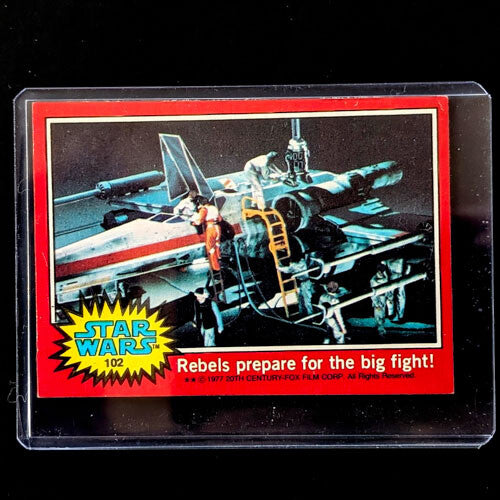 1977 Topps Star Wars trading card showing Rebels preparing for battle on X-Wing by Go Figment