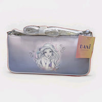 Danielle Nicole baguette bag with Ariel sketch and starfish detail on soft gradient purple background, new with tags