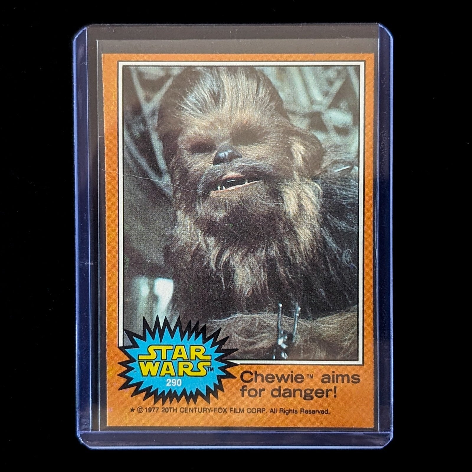 1977 TOPPS Star Wars trading card featuring Chewie in an orange border from Go Figment vintage collection