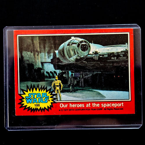 1977 Topps Star Wars trading card showing heroes at the spaceport, vintage collectible by Go Figment