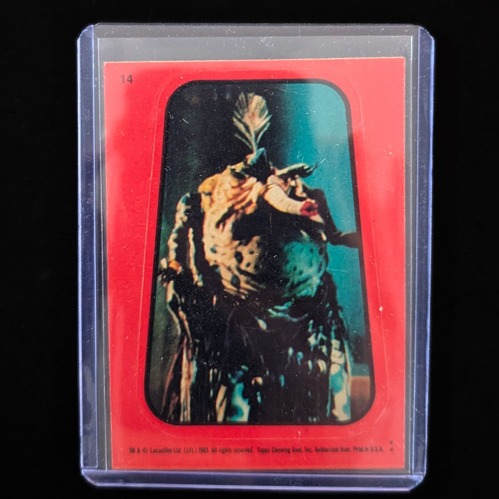 1983 Topps Return of the Jedi sticker featuring a character, vintage collectible from Go Figment in protective case