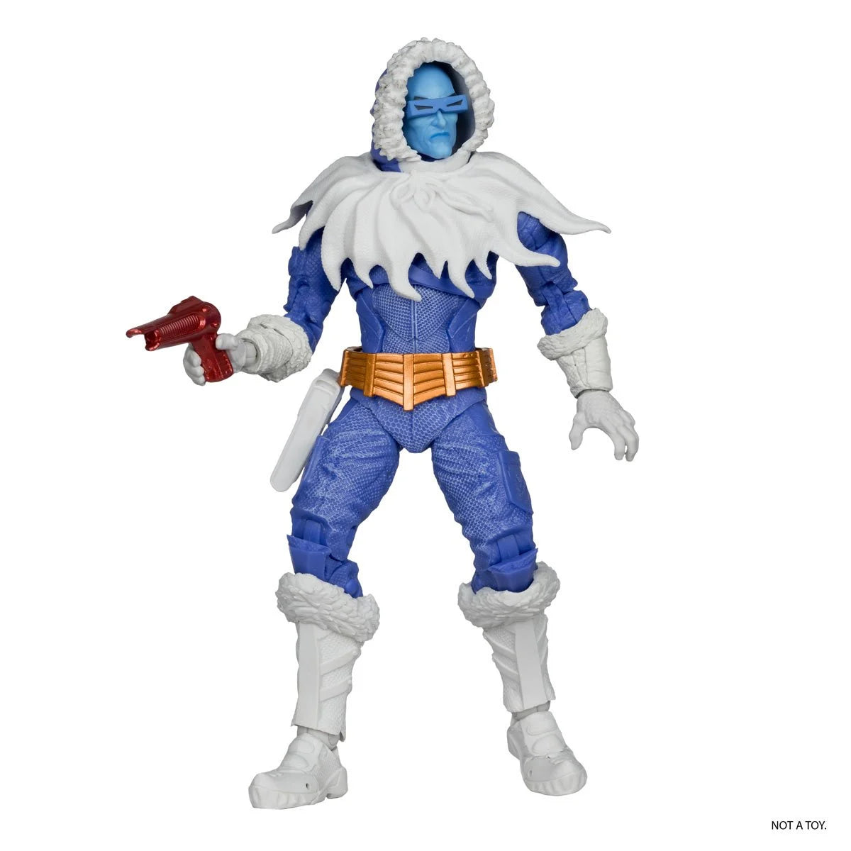 McFarlane Captain Cold variant action figure in blue and white costume with orange belt and red cold gun accessory