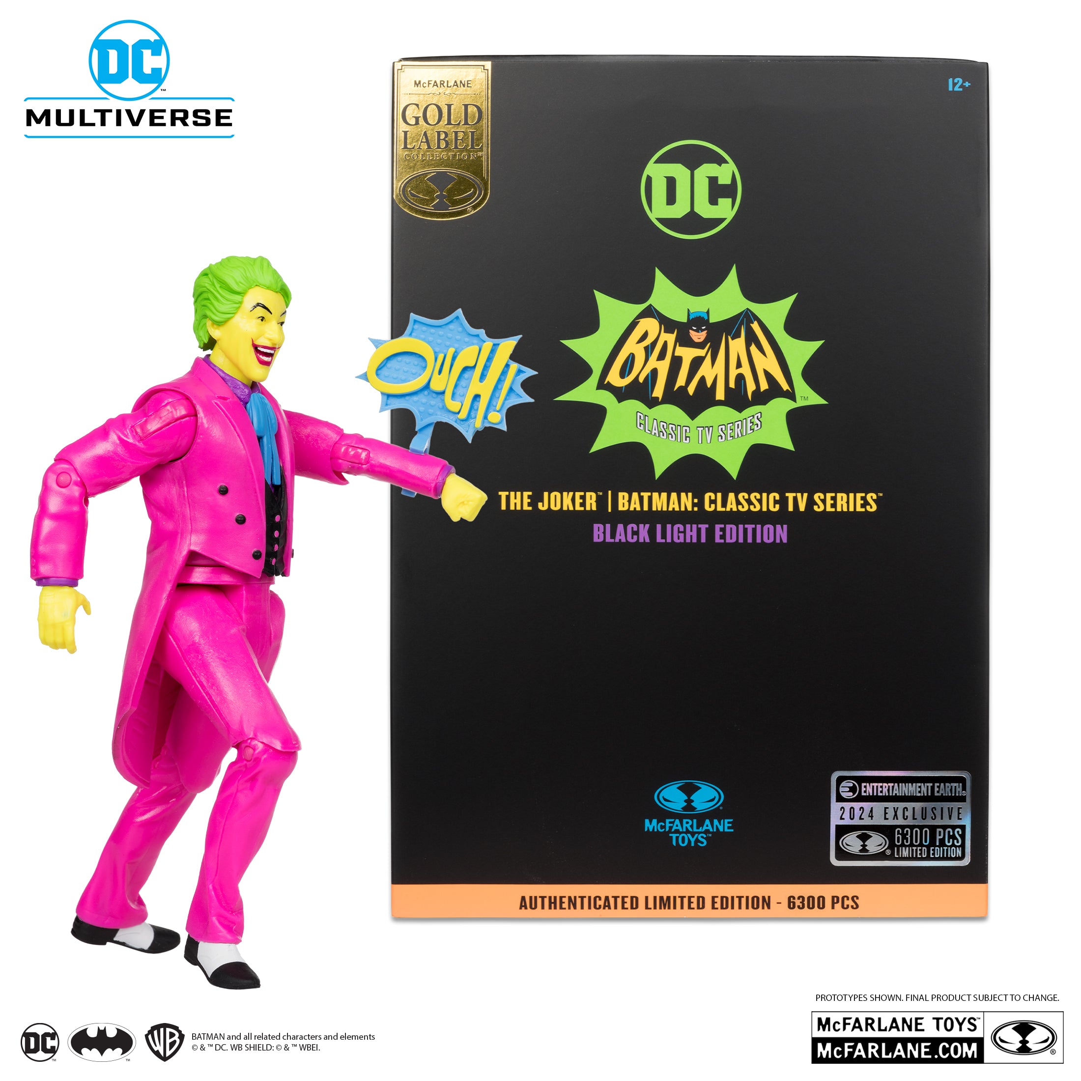 The Joker Black Light Gold Label Mcfarlane Action Figure 6" in neon outfit with limited edition packaging by McFarlane