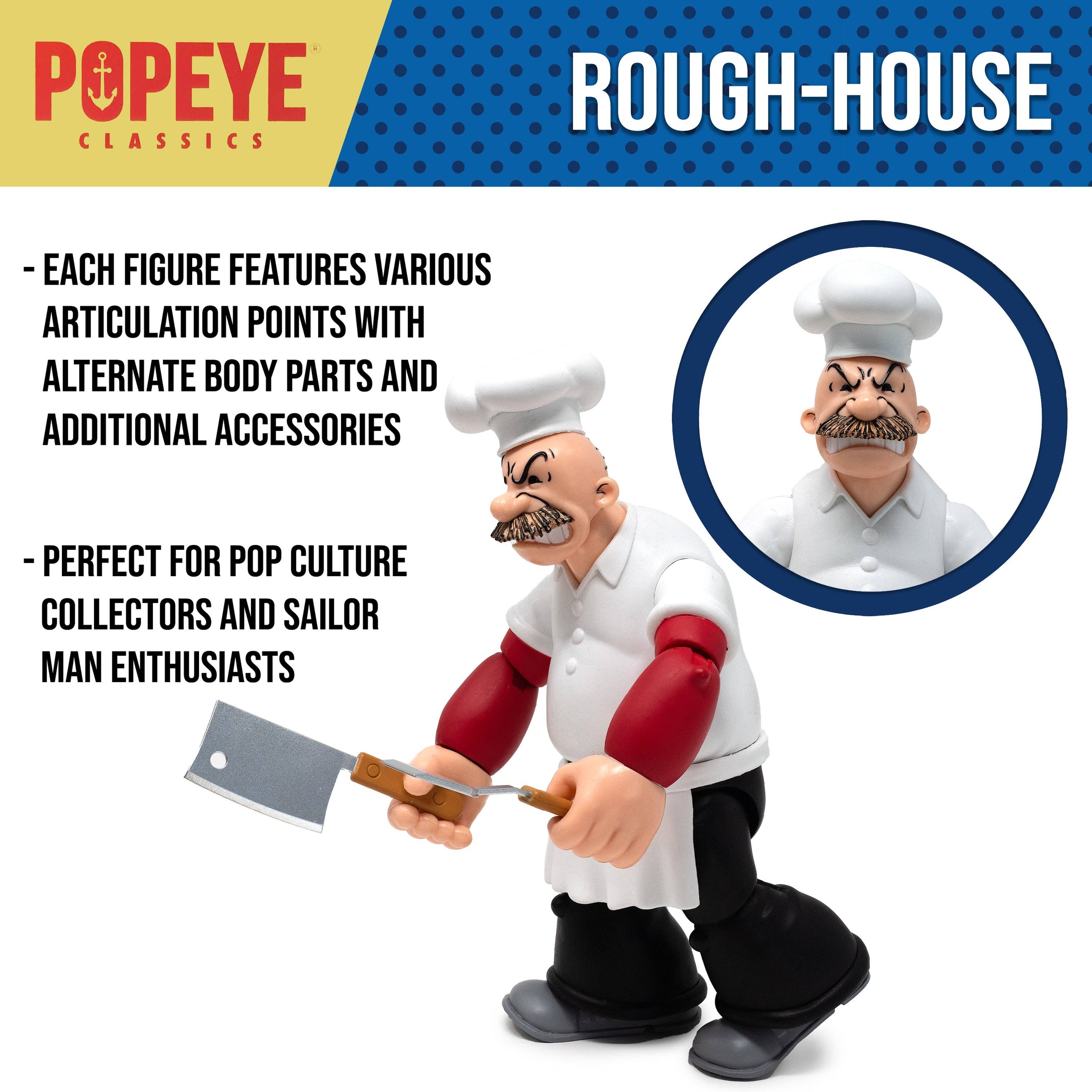 Boss Fight Studio Llc Rough-House Popeye Classics figure in chef attire with cleaver and expressive facial features on white background