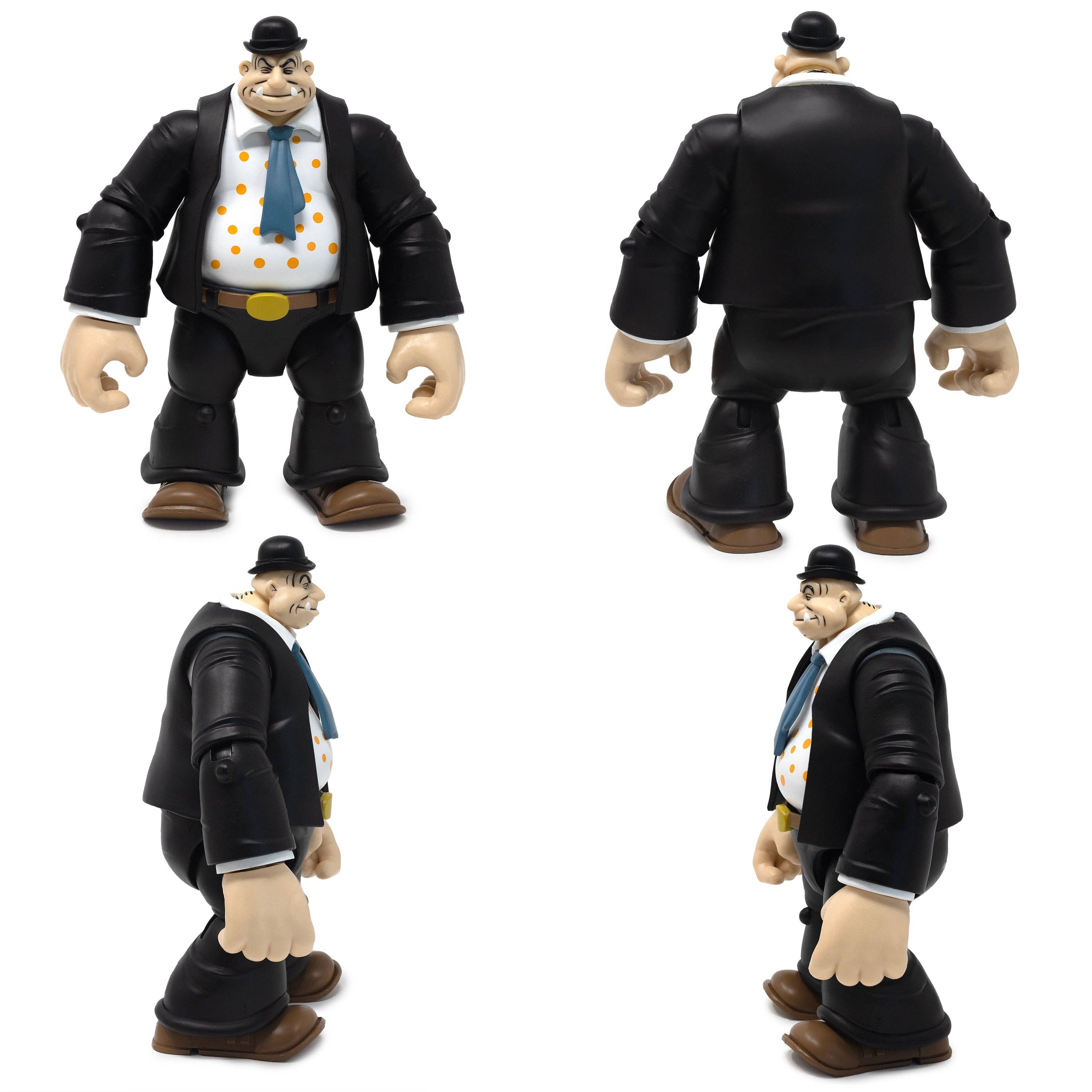Boss Fight Studio Llc Toar figure in black suit, white shirt with orange dots, blue tie, bowler hat shown from multiple angles