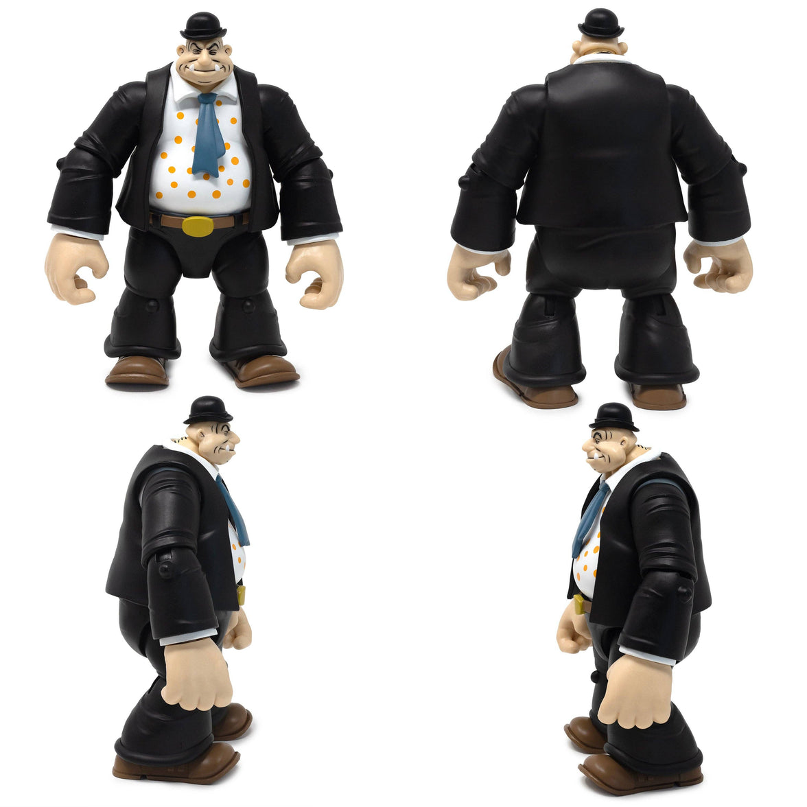 Boss Fight Studio Llc Toar figure in black suit, white shirt with orange dots, blue tie, bowler hat shown from multiple angles