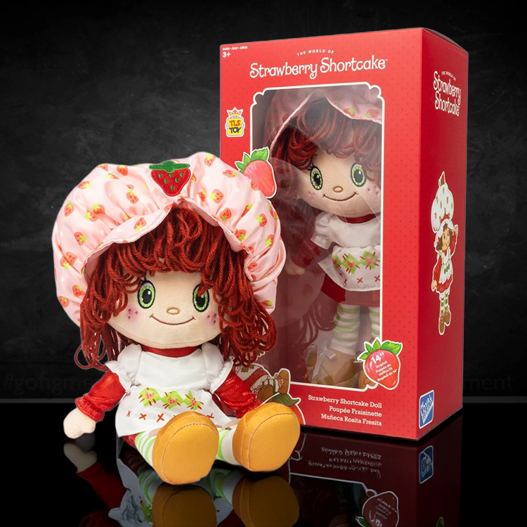 Strawberry Shortcake 14-inch plush rag doll with soft yarn hair and outfit, packaged by Loyal Subjects