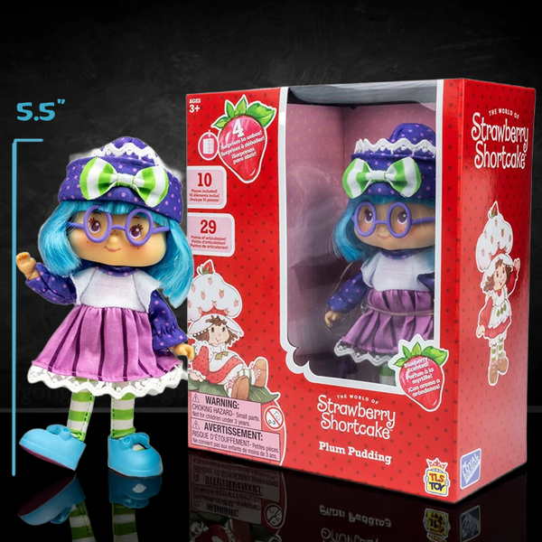 Loyal Subjects Strawberry Shortcake Plum Pudding 5.5 inch scented doll in purple outfit with box display
