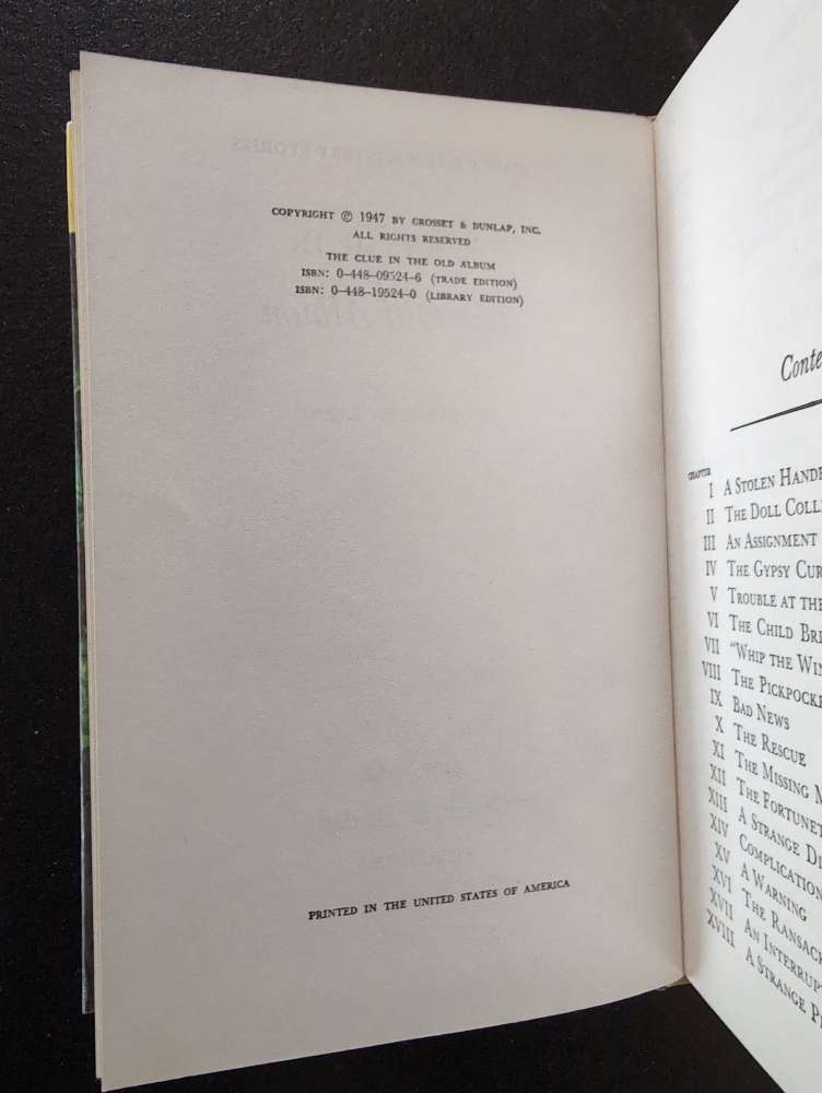 24 The Clue in the Old Album Yellow Bar Nancy Drew Mystery Books -1947-YB image 2