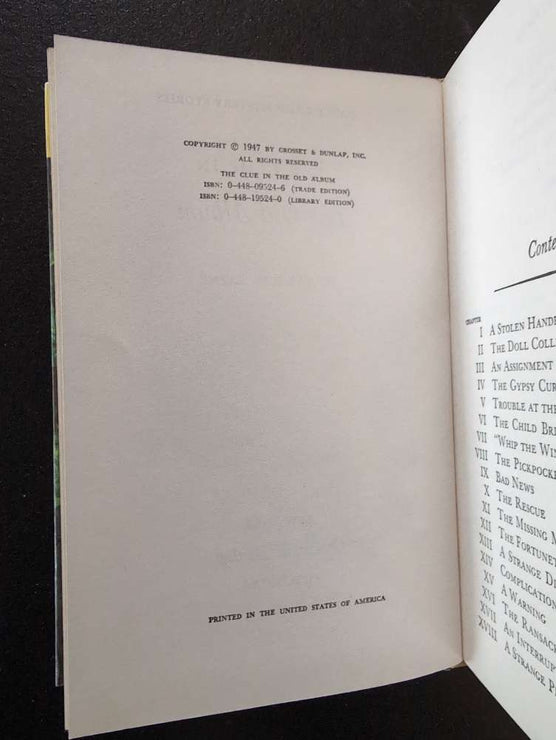 24 The Clue in the Old Album Yellow Bar Nancy Drew Mystery Books -1947-YB image 2