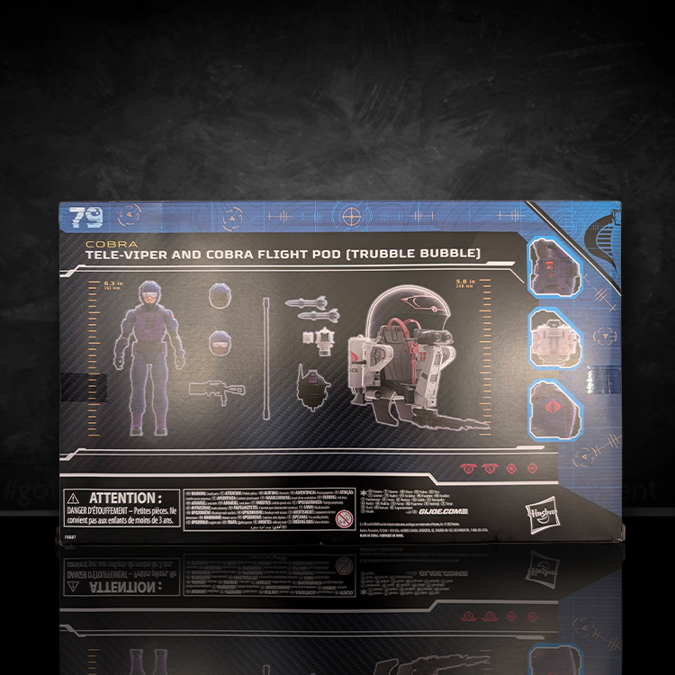 Hasbro G.I. Joe Classified Cobra Flight Pod Trubble Bubble figure and accessories in black and blue packaging