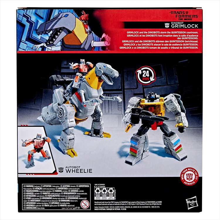 Leader Class Dinobot Grimlock action figure transforming with bonus Wheelie figure by Hasbro.