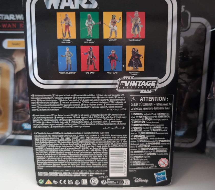 Back of Cad Bane Star Wars Vintage Collection Action Figure Book of Boba Fett packaging by Hasbro