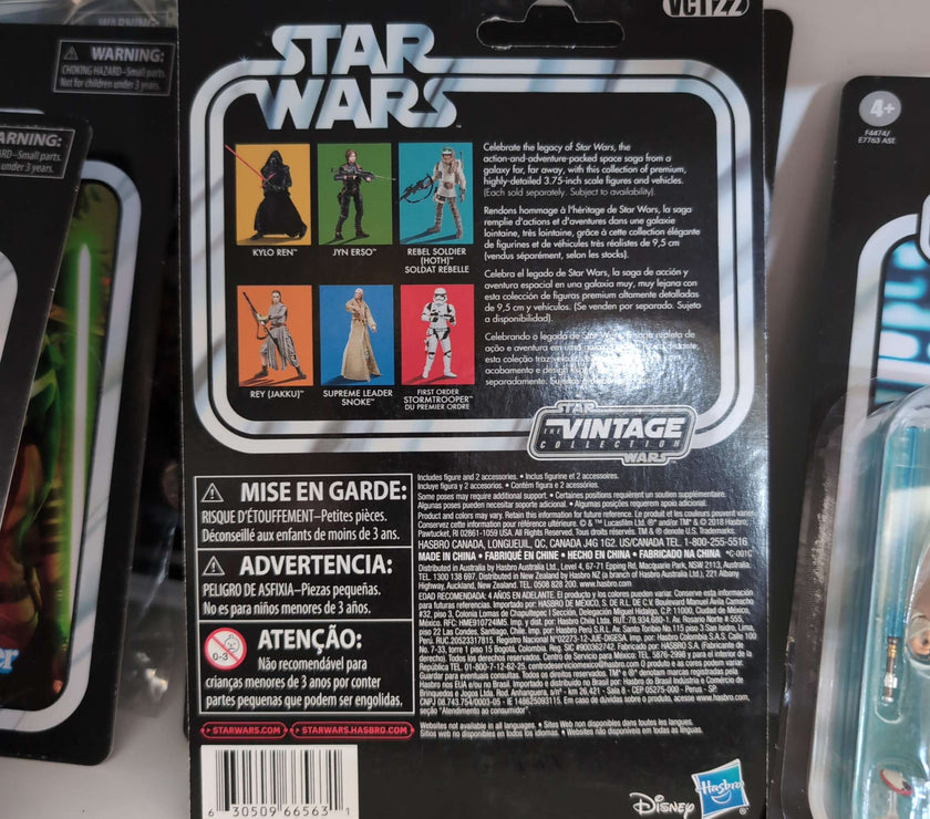 Packaging back of Rey Island Journey Star Wars Vintage Collection action figure by Hasbro.