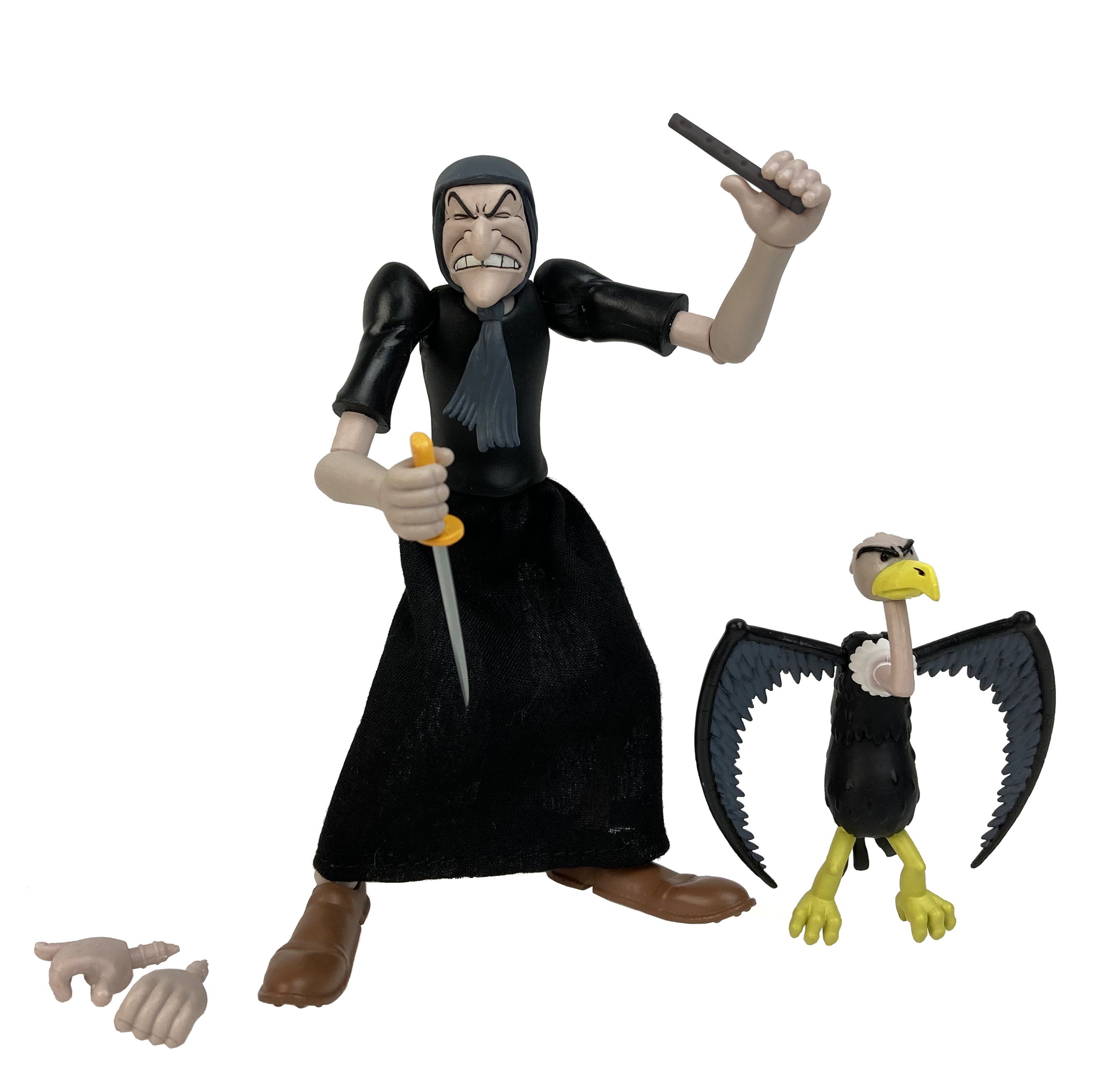 Boss Fight Studio Llc Sea Hag Popeye Classics figure with knife and magic wand, vulture companion, and extra hands on white background