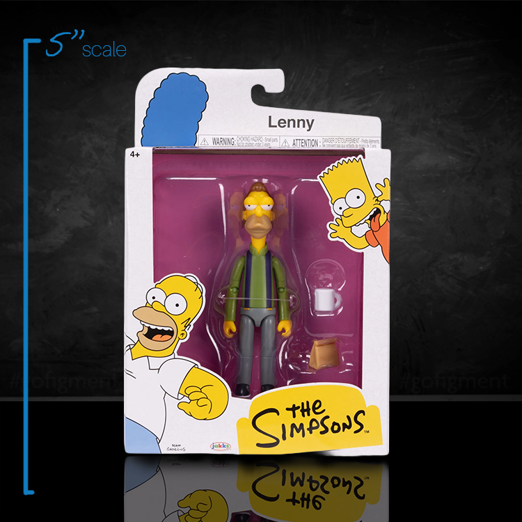 Jakks Pacific Lenny Leonard 5-inch Simpsons action figure with bag and mug in branded packaging box