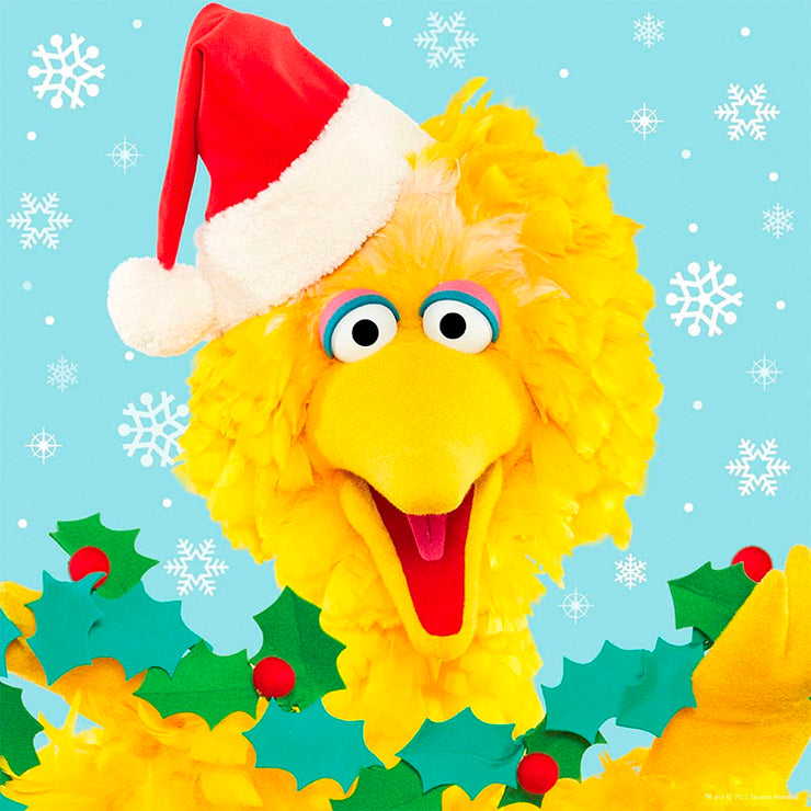 Master Pieces Sesame Street Big Bird Christmas jigsaw puzzle featuring festive holiday design with Santa hat and holly leaves