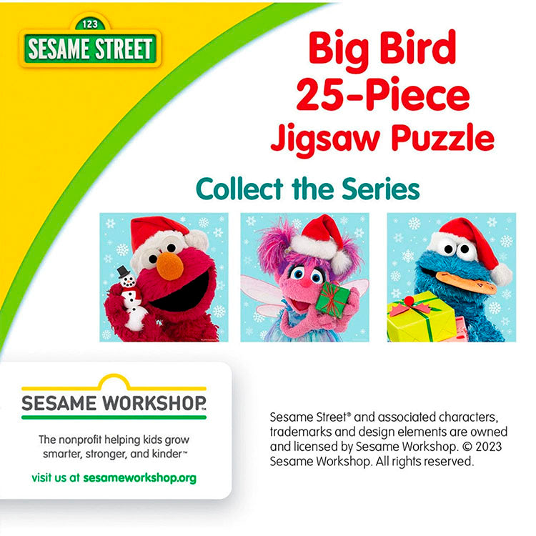 Master Pieces Sesame Street Big Bird 25-piece Christmas jigsaw puzzle box art with festive characters