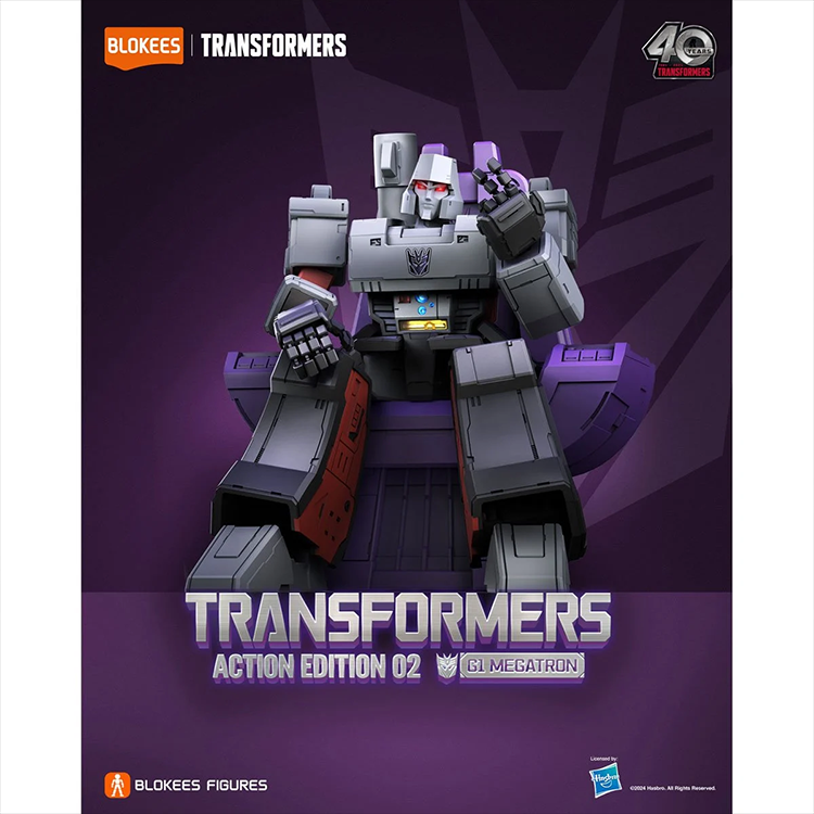 Blokees Transformers Action Edition 02 G1 Megatron model kit figure seated on throne with purple background
