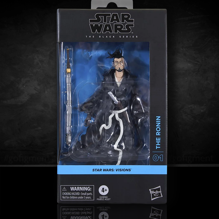 Star Wars Black Series The Ronin 6-inch action figure in black attire with sword accessory in Hasbro packaging