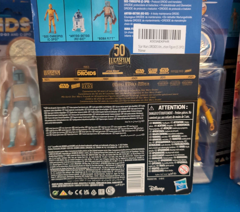 C-3PO Star Wars Droids Action Figure Vintage Collection with coin in Kenner-style packaging by Hasbro
