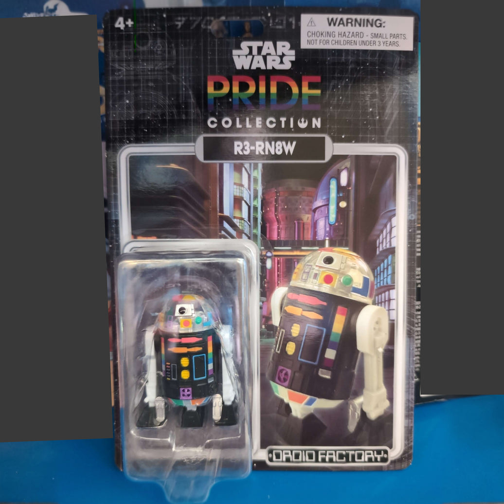 R3-RN8W Star Wars Pride Collection Droid Action Figure with rainbow colors in packaging by Disney